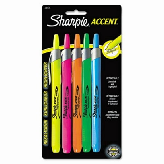 Sanford Ink  Retractable Highlighters  Chisel Tip  Assorted Fluorescent Colors  5/Set