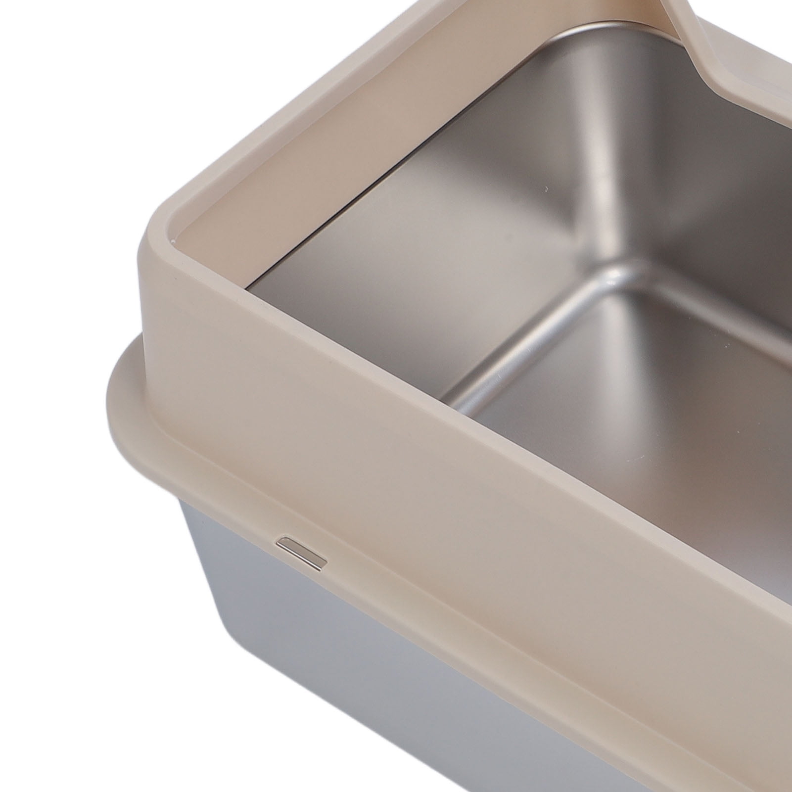 YAHHU Stainless Steel Cat Litter Box Anti Splashing Top Entry Large Kitty Pan with Scoop, High Sided Metal Potty Tray for Big Cats, 20.08 inches / 51 cm, Khaki