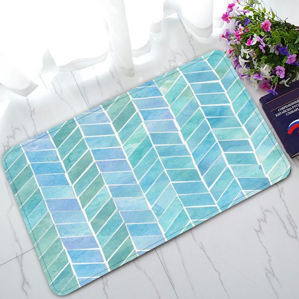 ABPHQTO Herringbone Teal Doormat Entrance Rug Area Rug Floor Mat Home