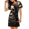 thumbnail image 2 of Easygdp Gold Rose Skull Camisón de manga corta para mujer, informal, estampado, 2 of 6
