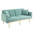 thumbnail image 2 of Velvet Futon Sofa Bed with 3 Adjustable Positions, Small Sleeper Sofa Loveseat with 2 Couch Pillows, Modern Upholstered Convertible Couch with 5 Metal Tapered Legs, Mint Green, 2 of 7