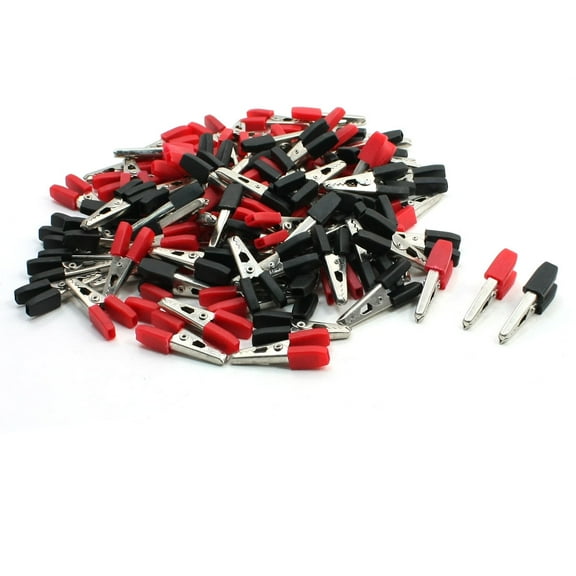 Unique Bargains 100 x Black Red Nonslip Grip Insulated Test Crocodile Alligator Clips 1.3"