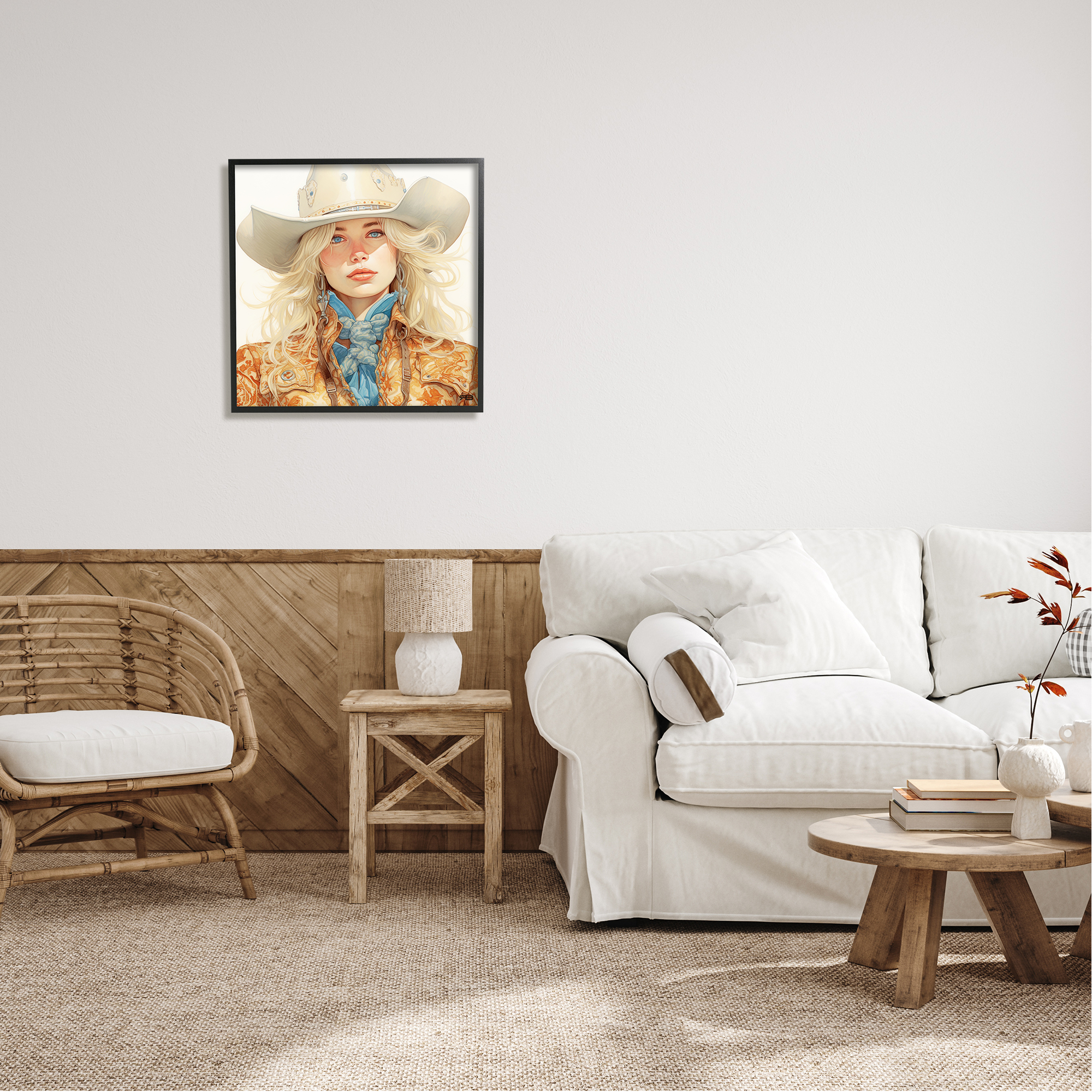 Stupell Industries Blonde Cowgirl Portrait Abstract Painting Black Framed Art Print Wall Art, 24 x 24