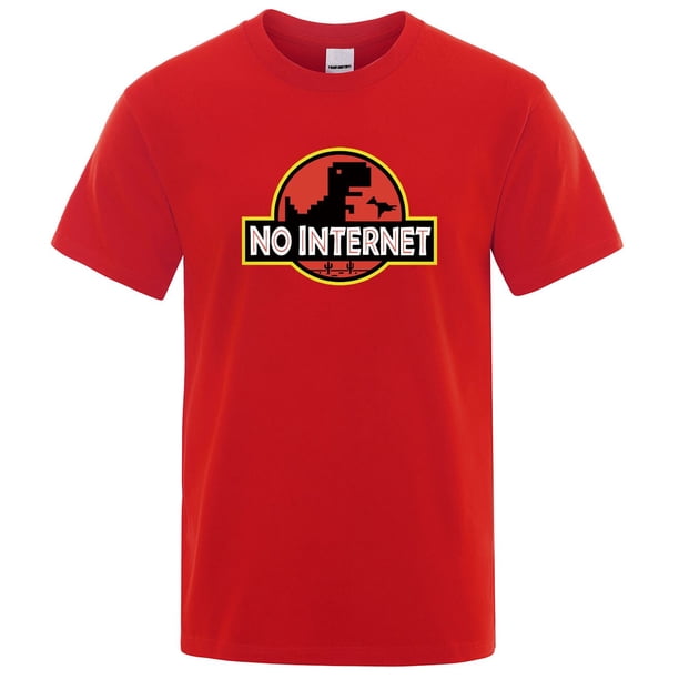 Camiseta de dinosaurio de dibujos animados para hombre, camisa con estampado de No Internet, informal, divertida, de algodón, Harajuku, de verano xuanjing unisex