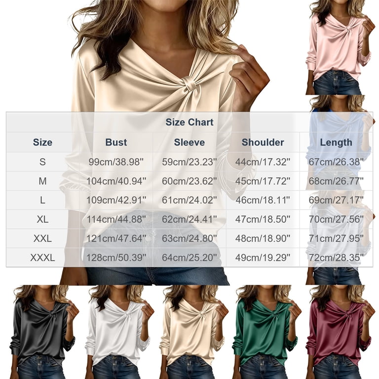Vivianyo HD Women's Twist Knot V Neck Satin Tops, Irregular Neck
