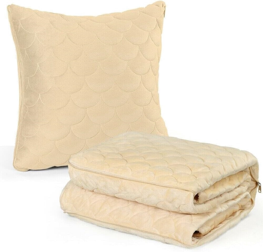 2-in-1 Pillow Blanket for Home and Travel Beige (HT-ATP01-BG)