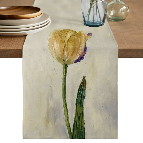 Table Runners 120 Inches Long Dress Scarves, Vintage Yellow Tulip Flowers Farmhouse Coffee/Dining/Kitchen Table Decor Table Runner for Living Room, Country Pastoral Plants Leaves 13x120 Inch