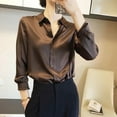 thumbnail image 5 of Yigetop Silk Button Up Shirts For Women Womens Summer Sun Casual Loose Button Down Shirts Long Sleeve Solid Color Shirts Tops Satin Blouses For Women Dressy Coffee 2XL, 5 of 7