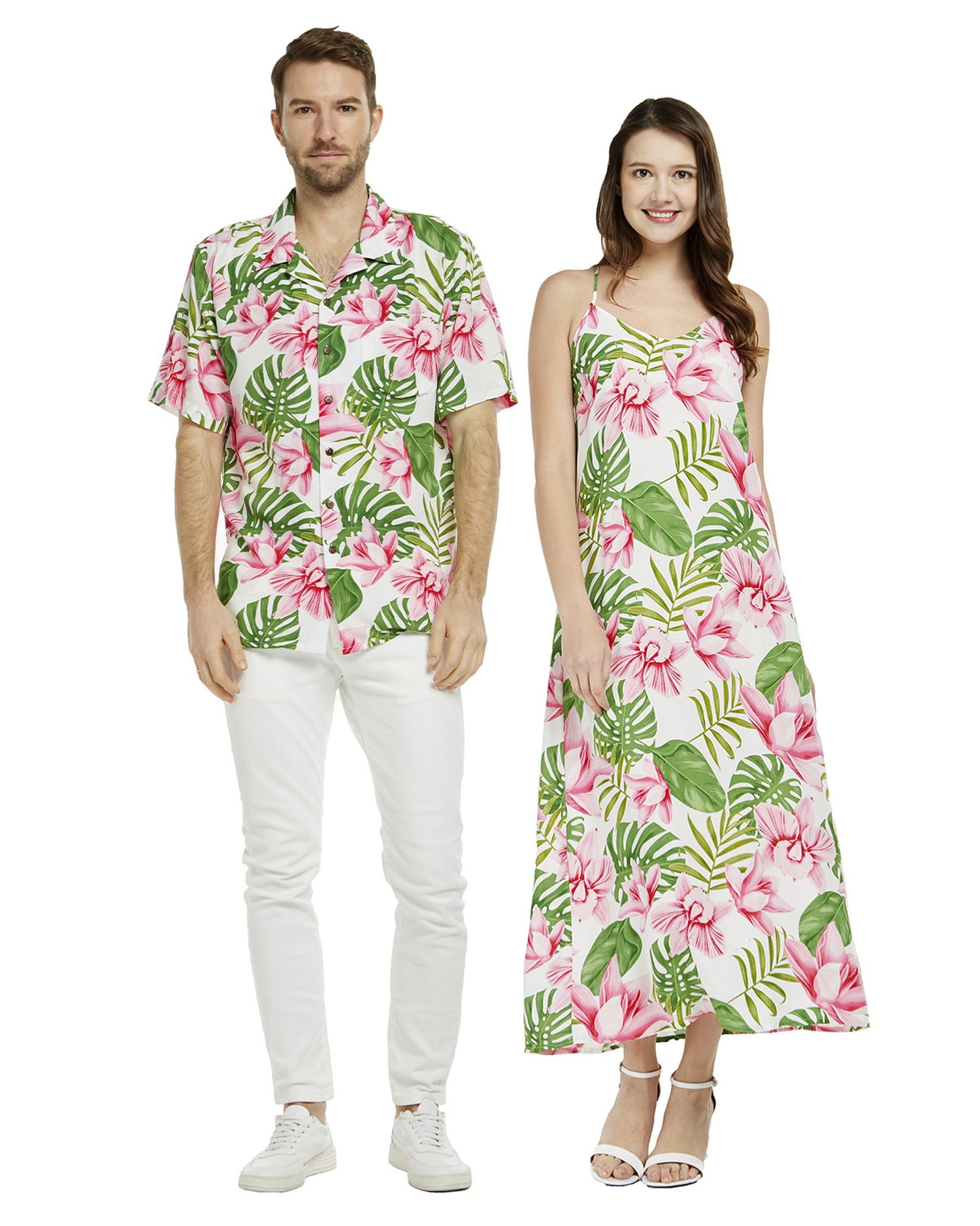 Couple Matching Hawaiian Luau Shirt Maxi Sweet Heart Dress in Wispy ...