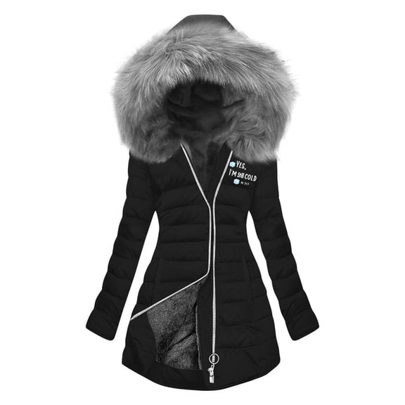 Wensltd Hooded Cotton Padded Coat for Women Fleece Lined Long Sleeve Fashion Warm Jacket Zip Up