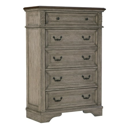 Ashley Furniture Lodenbay 5-Drawer Wood Chest in Antiqued Gray & Brown