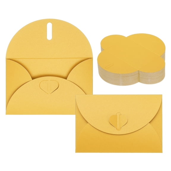 Uxcell 100Pack Small Gift Cards Envelopes, Heart Clasp Yellow Mini Card Envelopes for Business Card Easter Wedding Greeting