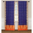 thumbnail image 2 of 2 Blue Bohemian Indian Sari Curtains Rod Pocket Living Room -43W x 96L, 2 of 4