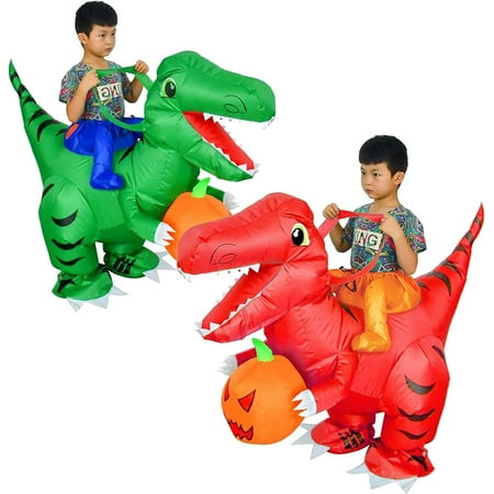 2 PACK Inflatable Dinosaur Costume for Kids, Riding T-Rex Air Blow up Funny Fancy Dress, Party Halloween Costume