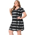 thumbnail image 3 of Vestido De TalGrande PaMujer, Túnica, Cuello En V, ManCorta, Dobladillo Redondo, Teñido Anudado, VestidosMedPierNegro 1X, 3 of 6