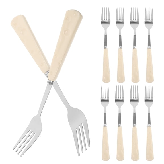 OULII Set of 10 Stainless Steel Cake Forks with Easy-to-Clean Faux Ceramic Handles for Dessert