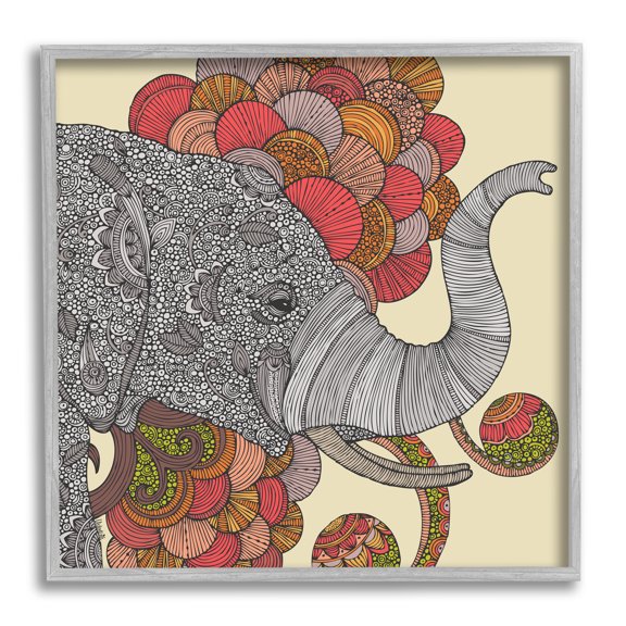 Stupell Industries Elephant Wildlife Detailed Floral Pattern Mandala Shapes Graphic Art Gray Framed Art Print Wall Art, Design by Valentina Harper