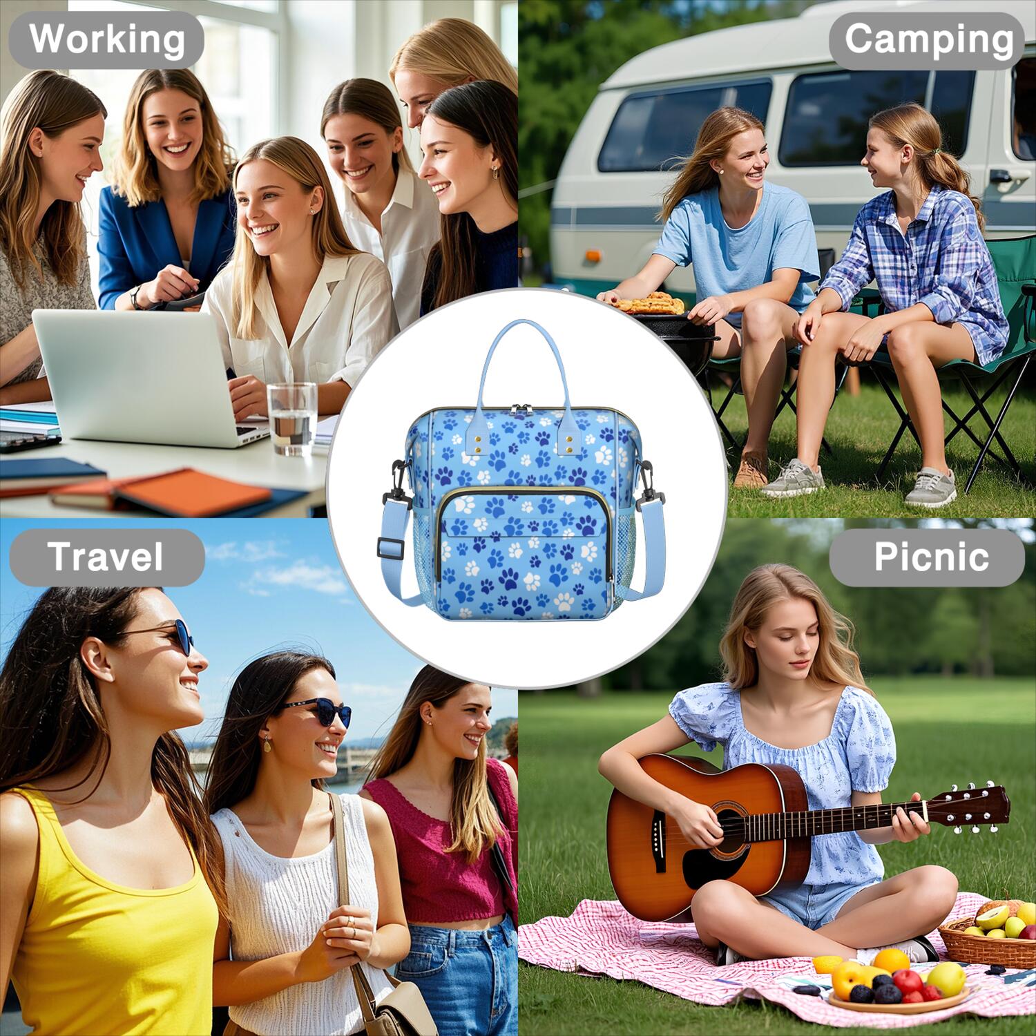 Cute Dog Paw Print Lunch Box, Large Insulated Lunch Tote with Puppy and Bone Patterns, Leakproof Cooler for Work, School or Outdoor Use