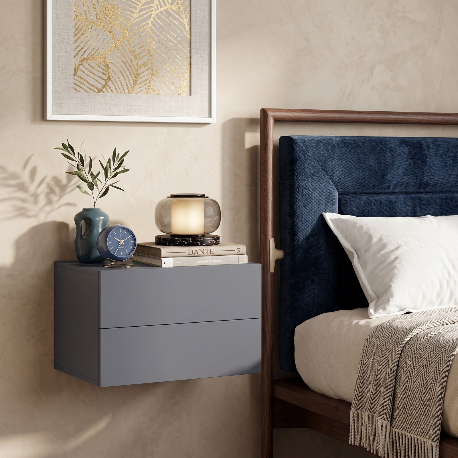 Furnibear Floating Nightstand with 2 Storage Drawers, Wall-mounted Bedside Table with Minimalist Design for Bedroom and Living Room, Gray