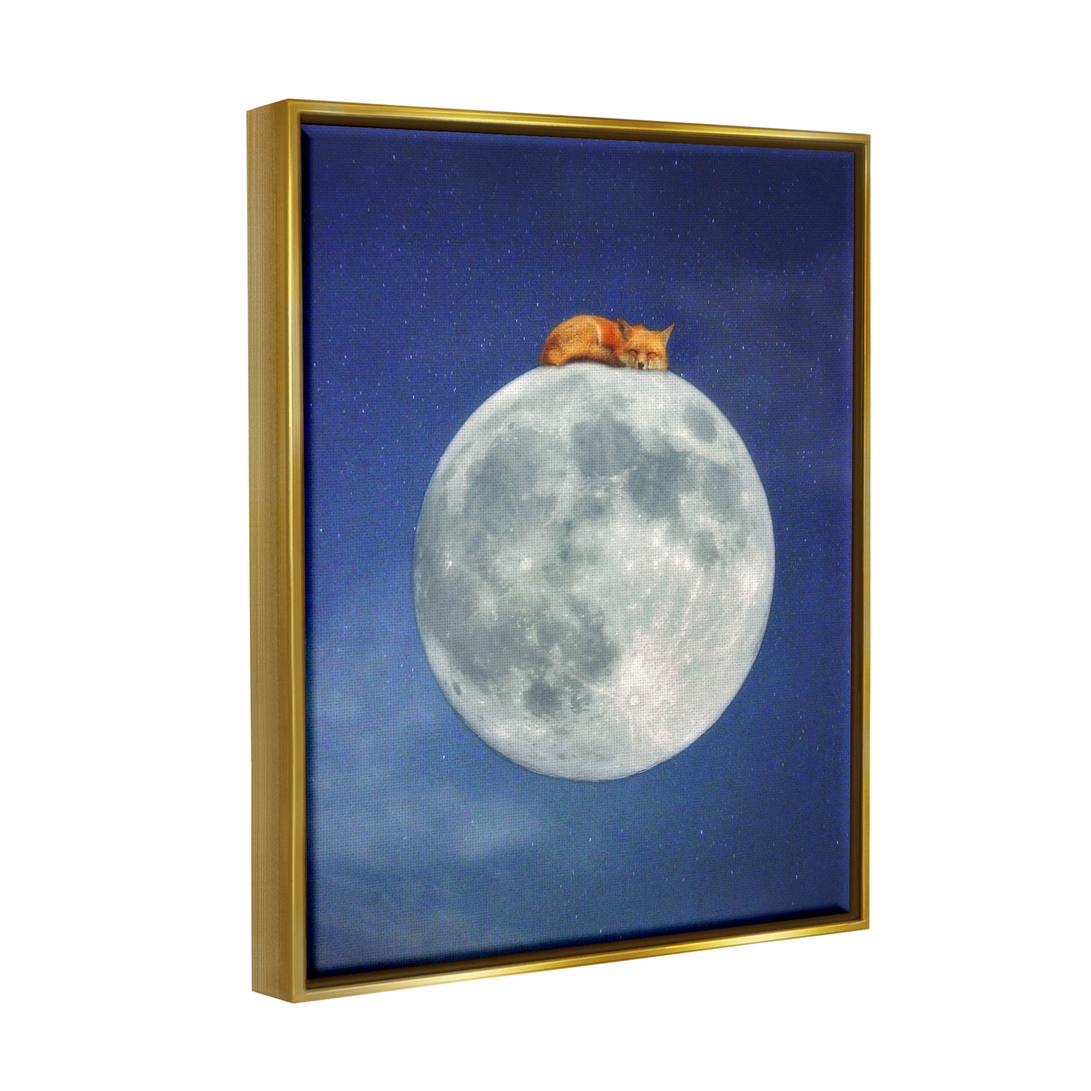 Stupell Industries Fox Sleeping Night Sky Moon Graphic Art Metallic Gold Floating Framed Canvas Print Wall Art, Design by Carrie Ann Grippo-Pike