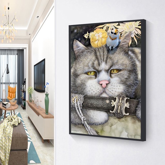 Cuadros Decorativos Lindo gato sable 5D DIY taladro redondo completo diamante pintura lienzo decoración manualidades Likrtyny embutido en tela