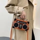 thumbnail image 5 of Bolso bandolera vintage único con forma de radio para mujer, con cierre de clip y bandolera., 5 of 5