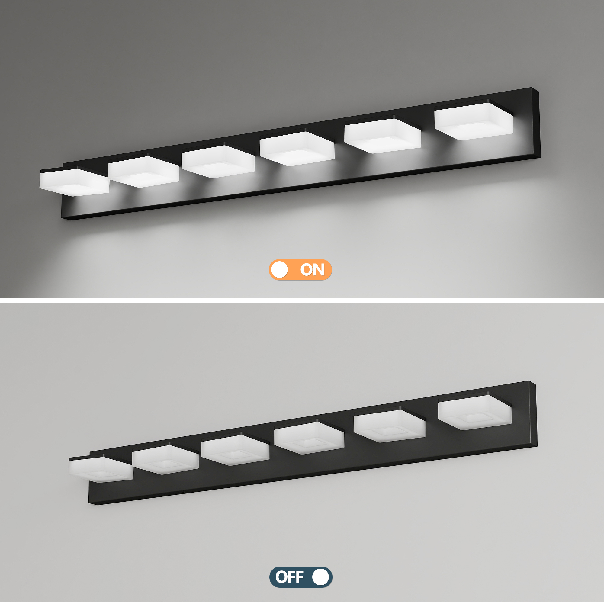 6 Light Dimmable Black Bathroom Light Fixtures Over Mirror, 39 in LED Vanity Lights, Acrylic Stainless Steel, Adjustable 3000K/4000K/6000K, 360° Rotate