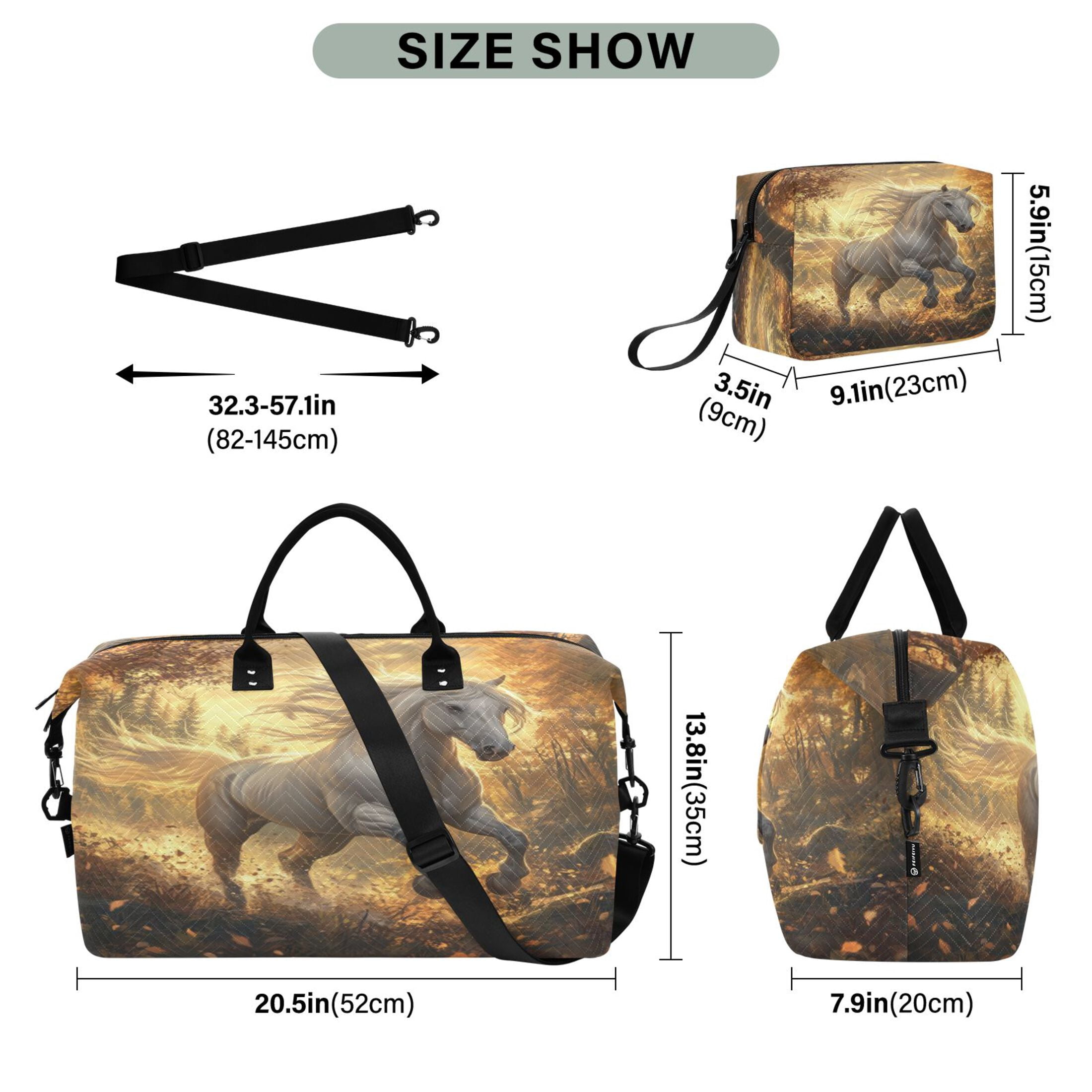Travel Duffel Luggage Bag Sports Duffle Bag Gym Bag with Zipper A White Horse