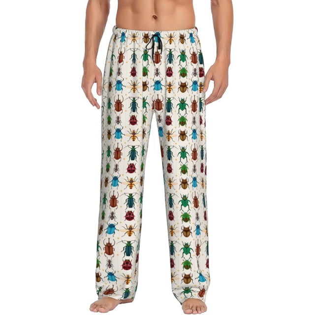 Xecao Cartoon Insects for Men's Pajama Pants Long Lounge Pants with Drawstring Waistband and Pockets Comfortable Sleepwear for Home Relaxation-3X-Large
