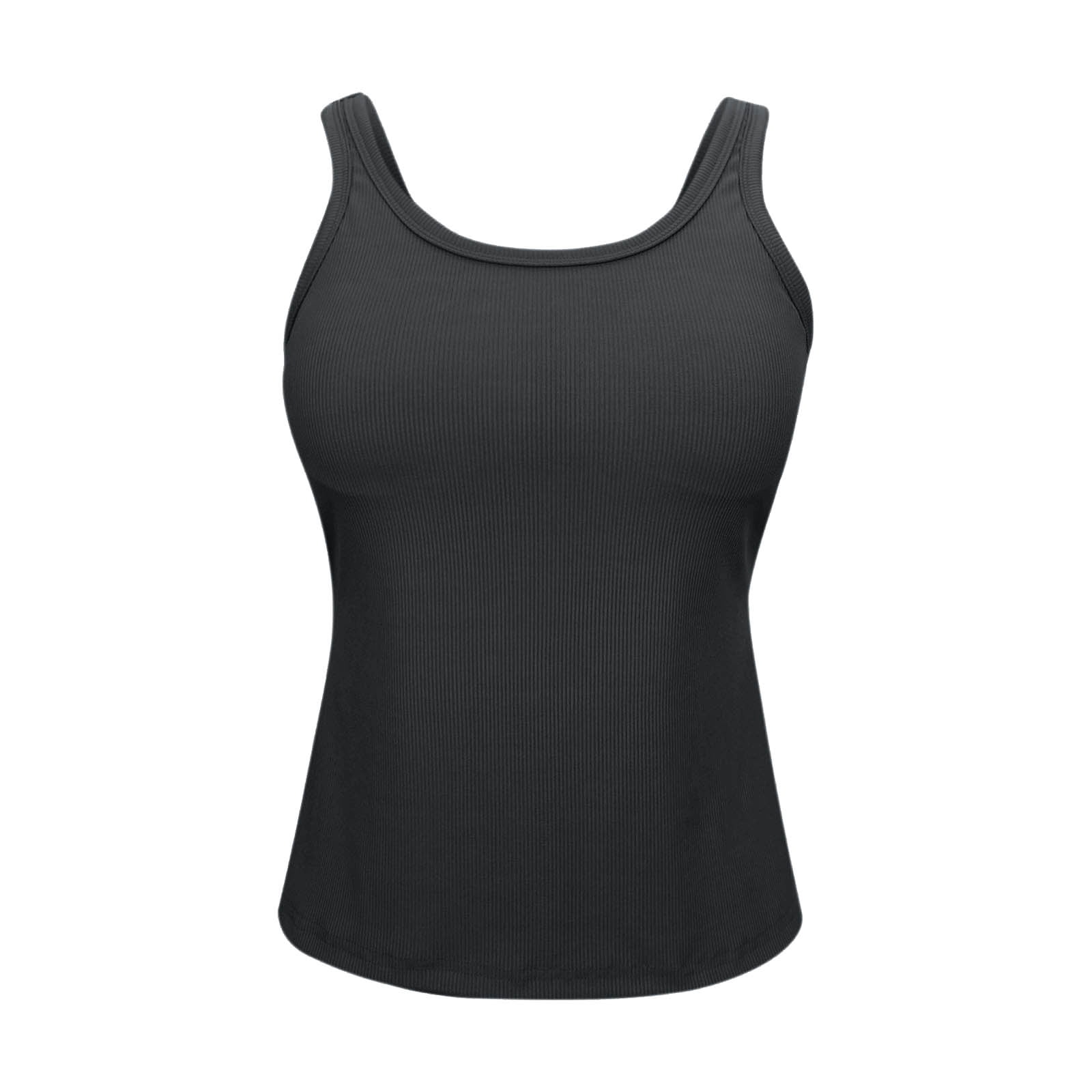 ylioge Womens Plus Size Tank Tops Built in Bras L-5X Sleeveless Crewneck Camisoles Pullover Stretchy Slim Solid Color Basic Loungewear Workout Vests