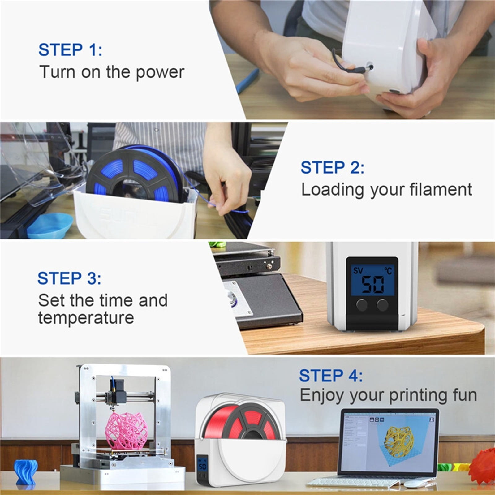 Creative 3D Printer Spare Parts Filament Box Filaments Drying Storage Holder Filament Dryer PLA ABS PTEG Materials Case ,Complete Kit