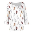 thumbnail image 7 of Plus Size Tops for Women Asymmetrical Square Neck with Button Detail Short Sleeve T-shirts Dressy Casual (XL, White-Feathers), 7 of 7
