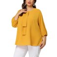 thumbnail image 1 of Plus Size Chiffon Top for Women Round Neck Tie Front Ruffle Work Blouse Top Yellow 2X, 1 of 7
