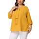 thumbnail image 1 of Plus Size Chiffon Top for Women Round Neck Tie Front Ruffle Work Blouse Top Yellow 2X, 1 of 7