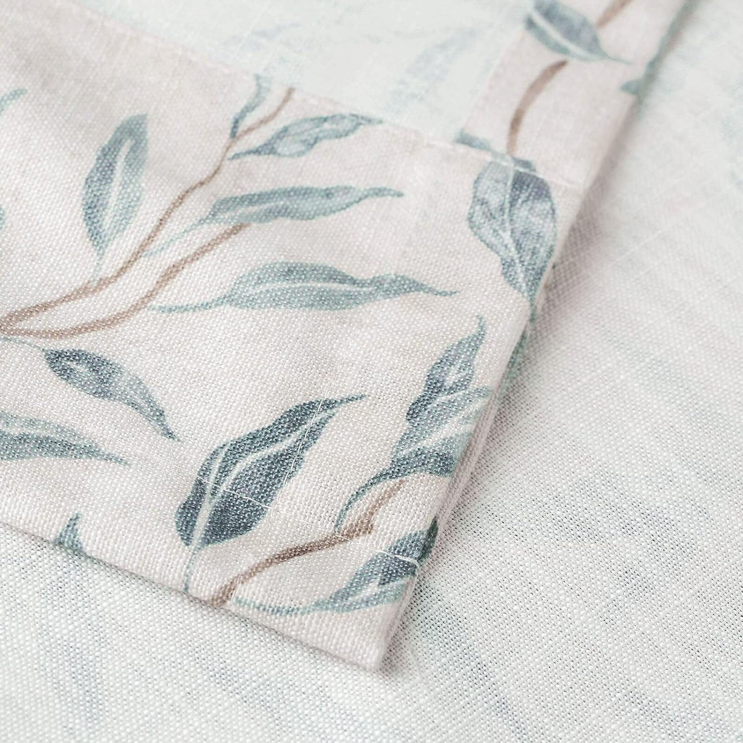 Kitchen Curtains 24 Inch Length, Green Leaves Print Linen Texture Short Tier Curtains Rod Pocket Valances for Dining Room, 27.5 x 24, 2 Panels