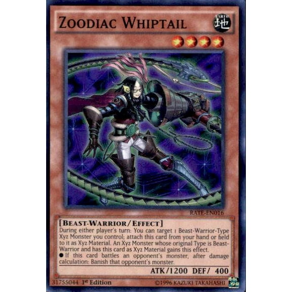 YuGiOh Raging Tempest Super Rare Zoodiac Whiptail RATE-EN016