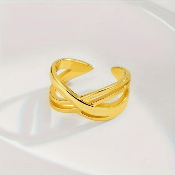 925 Silver Simple Classic Multi-layer Winding Irregular Ring, Polished Cross Hollow, 2.57g, for Women, Men, Girlfriend, Proposal, Engagement, Wedding Anniversary, Valentine'S Day Gift,Golden