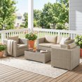 thumbnail image 2 of Outsunny 4 Pieces Patio Wicker Furniture Set, Outdoor PE Rattan Sofa Set, Sectional Conversation Furniture w/ Extra Wide Seat, Cushion &  Glass Top Table, Beige, 2 of 10