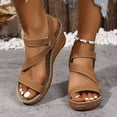 thumbnail image 2 of Rokment Wedges Dress Sandals for Women 2026 Stylish Simple Casual Leather Platform Chunky High Heels Summer Beach Orthopedic Dressy Work Sandal Ladies Brown Size 9.5, 2 of 7