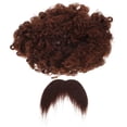 thumbnail image 1 of KAKOWELY 1 juego de peluca afro y bigote falso, accesorio para disfraz de fiesta, kit de peinado y barba artificiales, 1 of 5