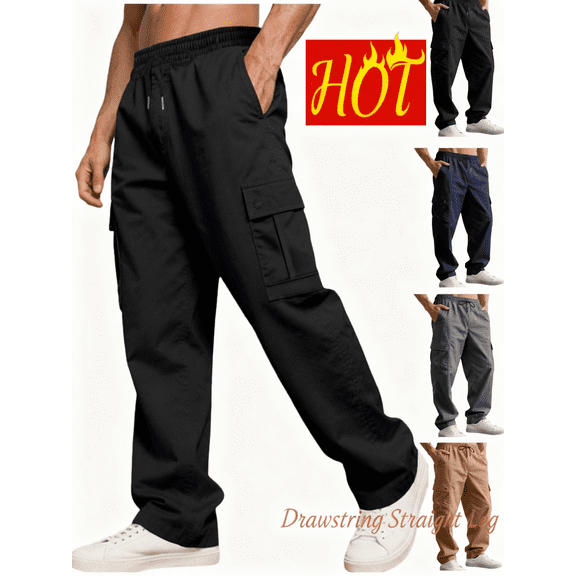 Gamivast Cargo Pants Men Hiking Casual Pants Elastic Waist Stretch Drawstring Relaxed Fitted Straight Leg Sweatpants with Multiple Pockets Athletic Work Joggers