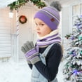 thumbnail image 6 of Kids Winter Warm Knit Hat Scarf Gloves Set TeqHome Beanie Hat Mittens Glove Neck Warme Scarf Set for 4 5 6 7 Year Old Boys Girls Purple, 6 of 11