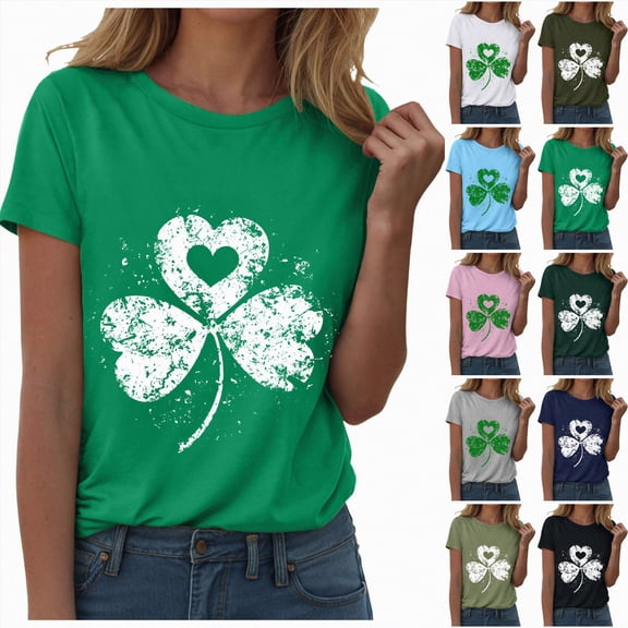 vigerkar Women's St Patrick's Day T-Shirt Lucky Irish Shamrock Graphic Tees Tops (Sky Blue, M)