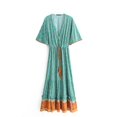 thumbnail image 1 of U.Vomade Robe Maxi Vintage Mode Femme Imprimée Col en V Rayonne Plage Boho Frange Été Boho, 1 of 10