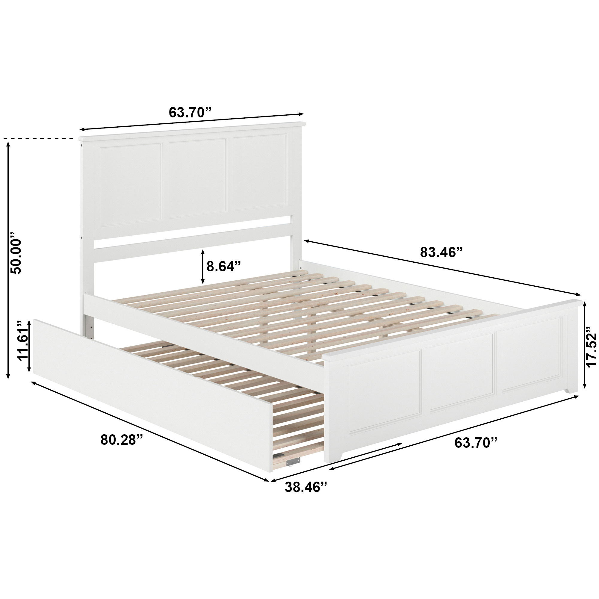 AFI Madison Queen Platform Bed with Wood Headboard Footboard & Twin XL Trundle, White