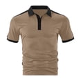 thumbnail image 4 of Gyexs Mens Ribbed Polo Shirts Summer Knit Textured Casual Short Sleeve Shirt Soft Stretchy Casual Workout Golf Tee Pullover Tops Khaki, Size XXL, 4 of 5