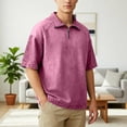 thumbnail image 2 of Arlun Mens Solid Color Style Washed Distressed Oversized T-Shirts 1/4 Zipper V-Neck Short Sleeve Tops Vintage Loose Fit Spring and Summer Casual Polo Shirts Pink XL, 2 of 3