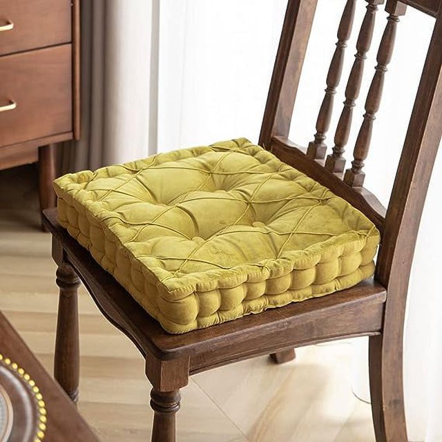 Nvzi Diamond Pattern Chair Pads with Handle Soft Comfy Velvet Seat Chair Cushion for Dining Chairs, Office Chairs, Hardwood Floors (Yellow Green,16x16)