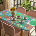 thumbnail image 3 of Colorful Ethnic Table Cloths for 5 Foot Rectangle Tables, Modern Abstract National Geometric Teal Patio Waterproof Elastic Fitted Tablecloths, Washable Rectangular Table Cover for Camping, 3 of 8