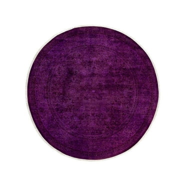 Contemporary Overdyed Wool Hand Knotted Purple Round Area Rug 6' 1" x 6' 1"